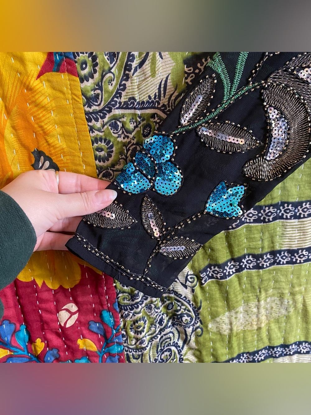 Rare Nasty Gal Black Embellished Sequin Floral Longline Kimoo Duster Small Edgy - Picture 9 of 15